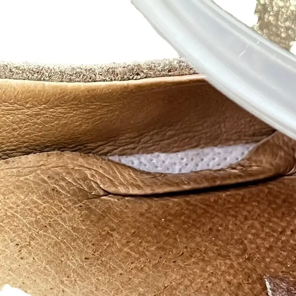 Fs/Ny French Sole Gold Leather Slip On Wedge Loafers Round Toe Womens Shoes sz 6
